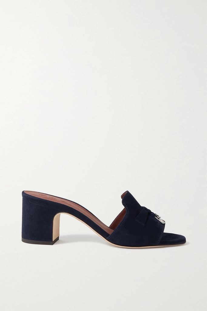 Summer Charms Embellished Suede Mules - Navy