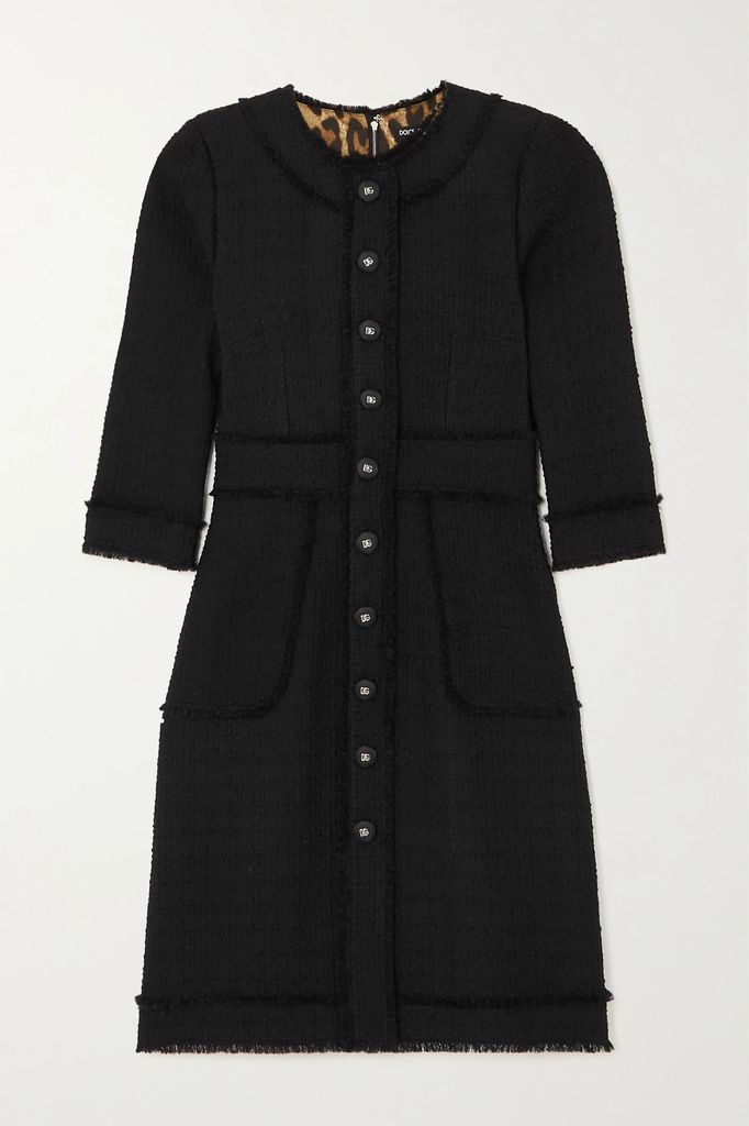 Raschel Button-embellished Wool-blend Tweed Dress - Black