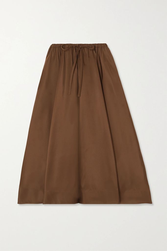 Pleated Silk-faille Midi Skirt - Brown