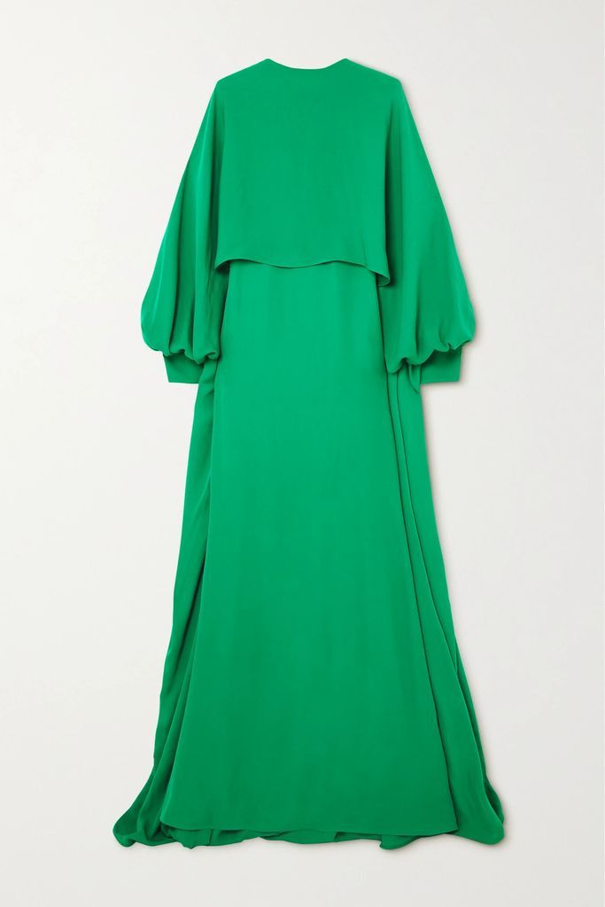Cape-effect Silk Crepe De Chine Gown - Green