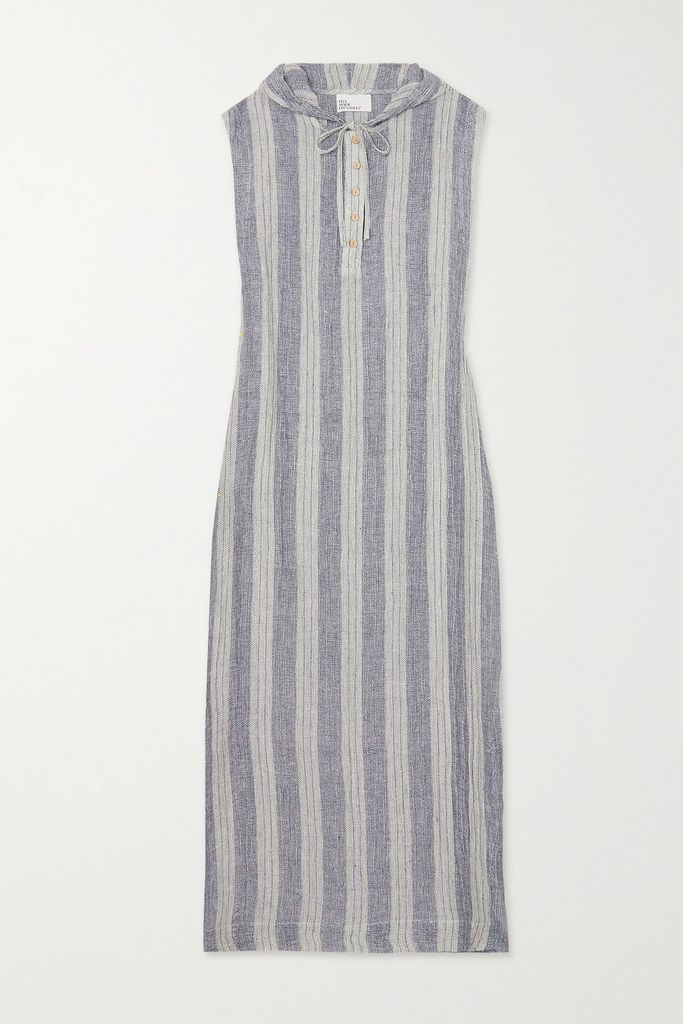 Henley Hooded Striped Linen-blend Gauze Kaftan - Blue