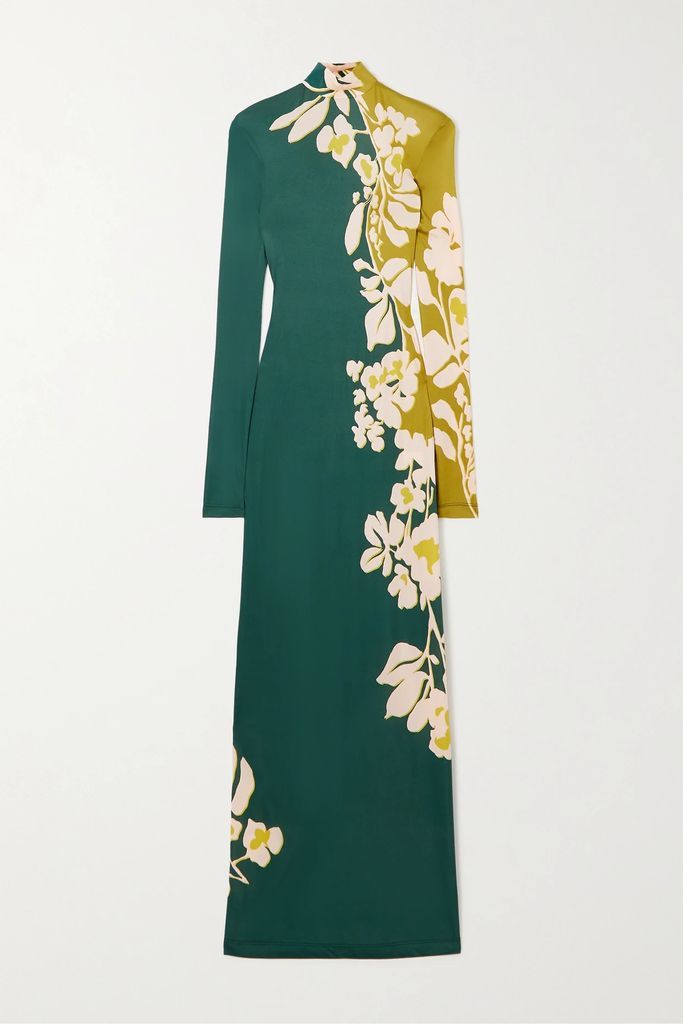 Halle Floral-print Satin-jersey Maxi Dress - Green