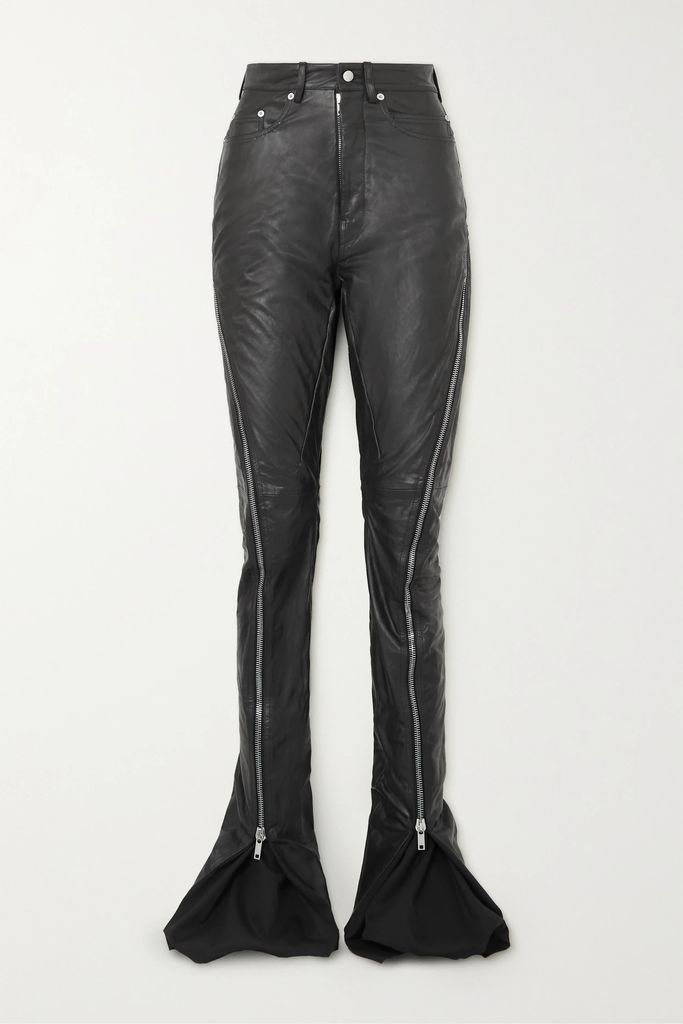 Zip-detailed Leather Flared Pants - Black