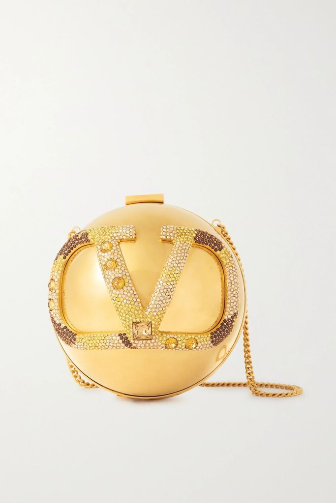 Valentino Garavani Vlogo Crystal-embellished Gold-tone Shoulder Bag - one size