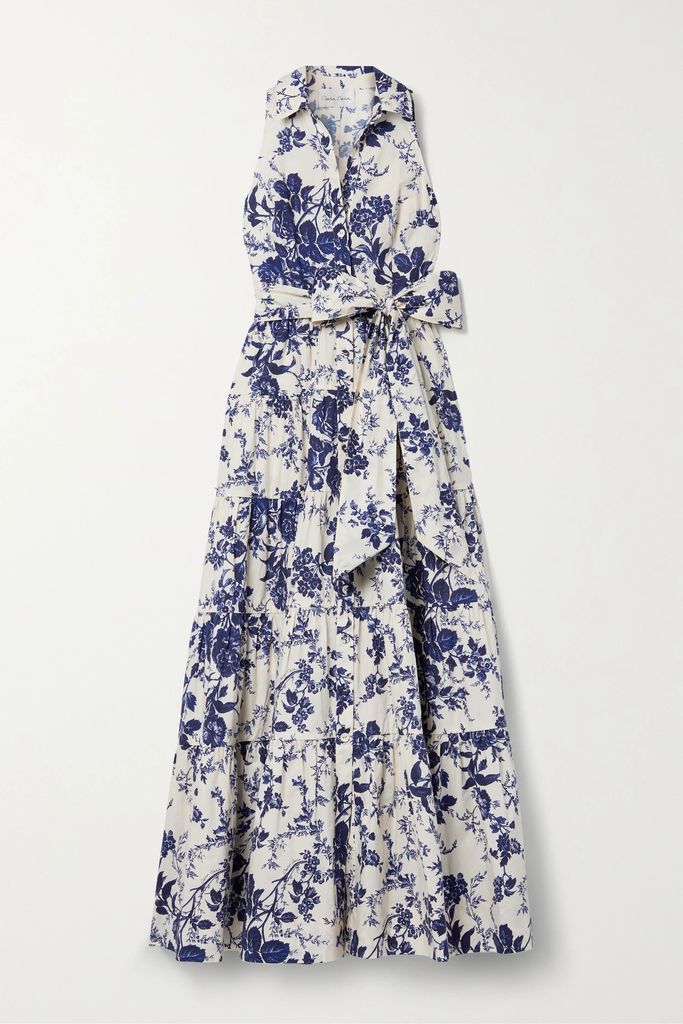 Adriana Tiered Floral-print Cotton-poplin Maxi Dress - Navy