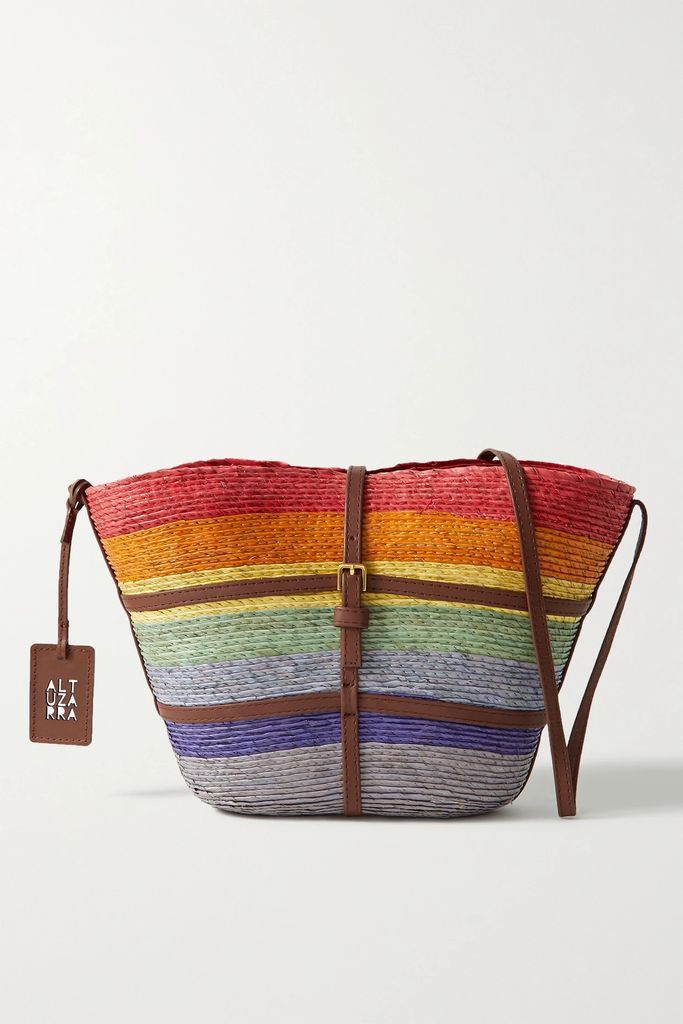 Watermill Leather-trimmed Striped Raffia Shoulder Bag - Red