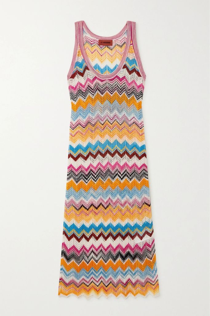Striped Crochet-knit Coverup - Pink