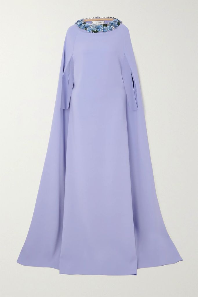 Cape-effect Crystal-embellished Stretch-silk Gown - Light blue