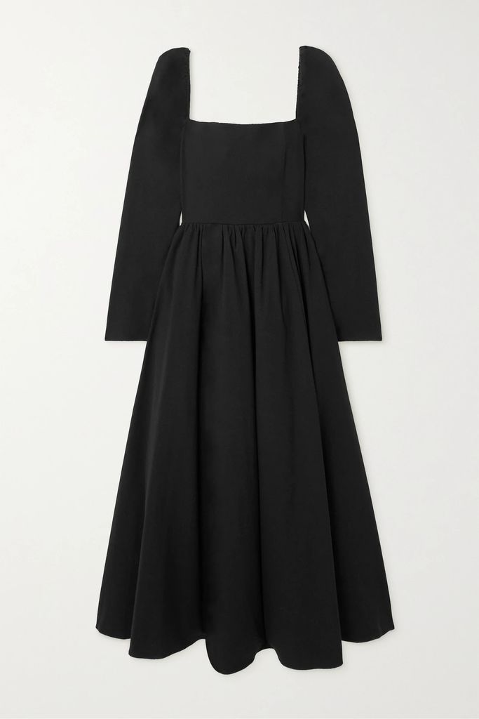 Elly Shirred Organic Cotton-blend Midi Dress - Black