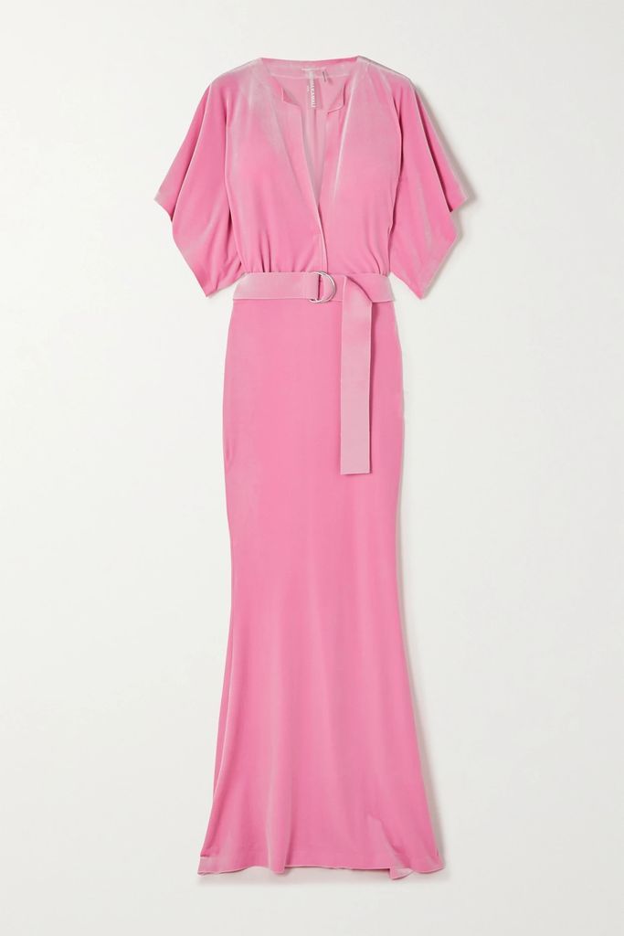 Obie Belted Stretch-velvet Maxi Dress - Pink