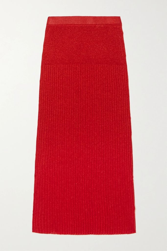 Plissé-lurex Midi Skirt - Red