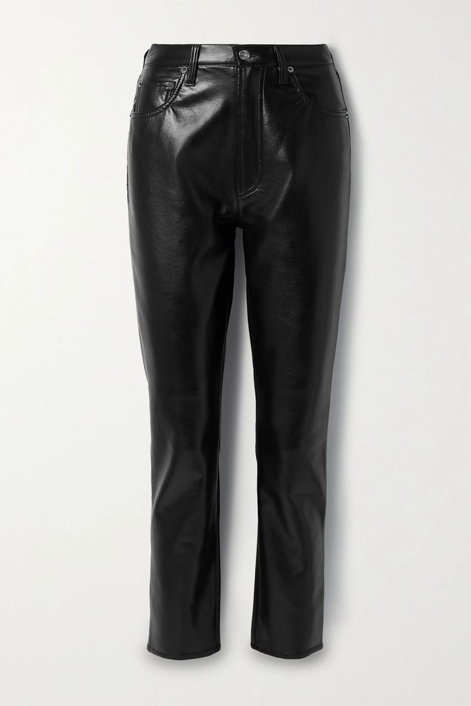 Riley Long Recycled Leather-blend Straight-leg Pants - Black