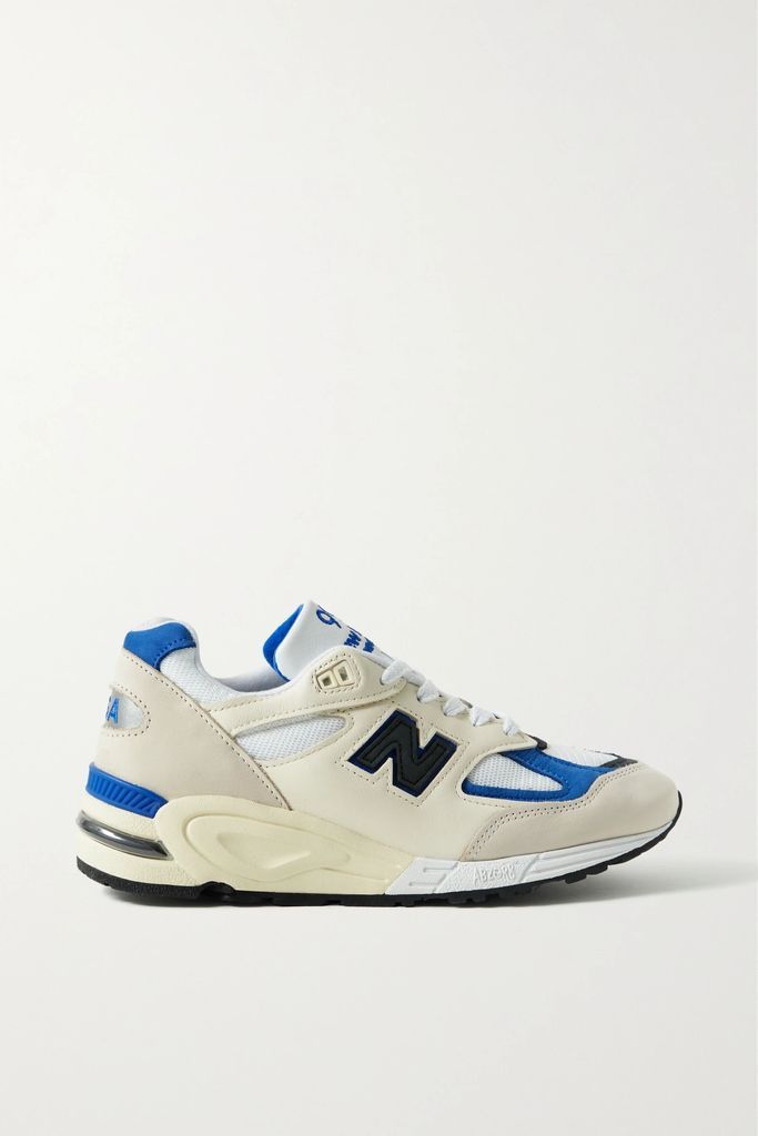 990 V2 Leather And Suede-trimmed Mesh Sneakers - White