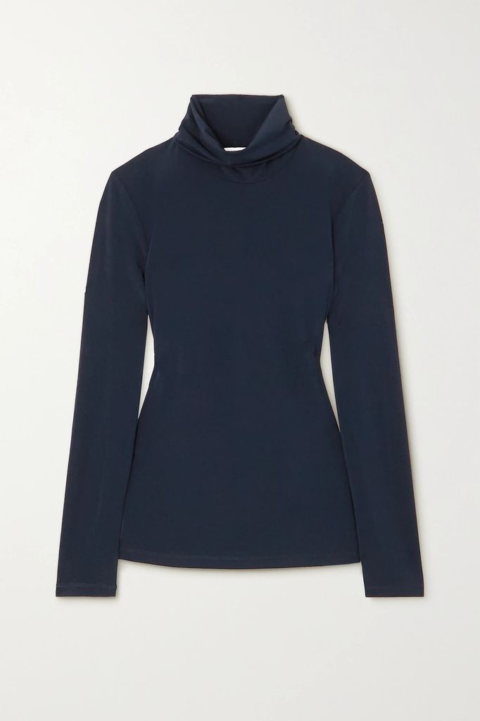 Leisure Reed Stretch-jersey Turtleneck Top - Navy