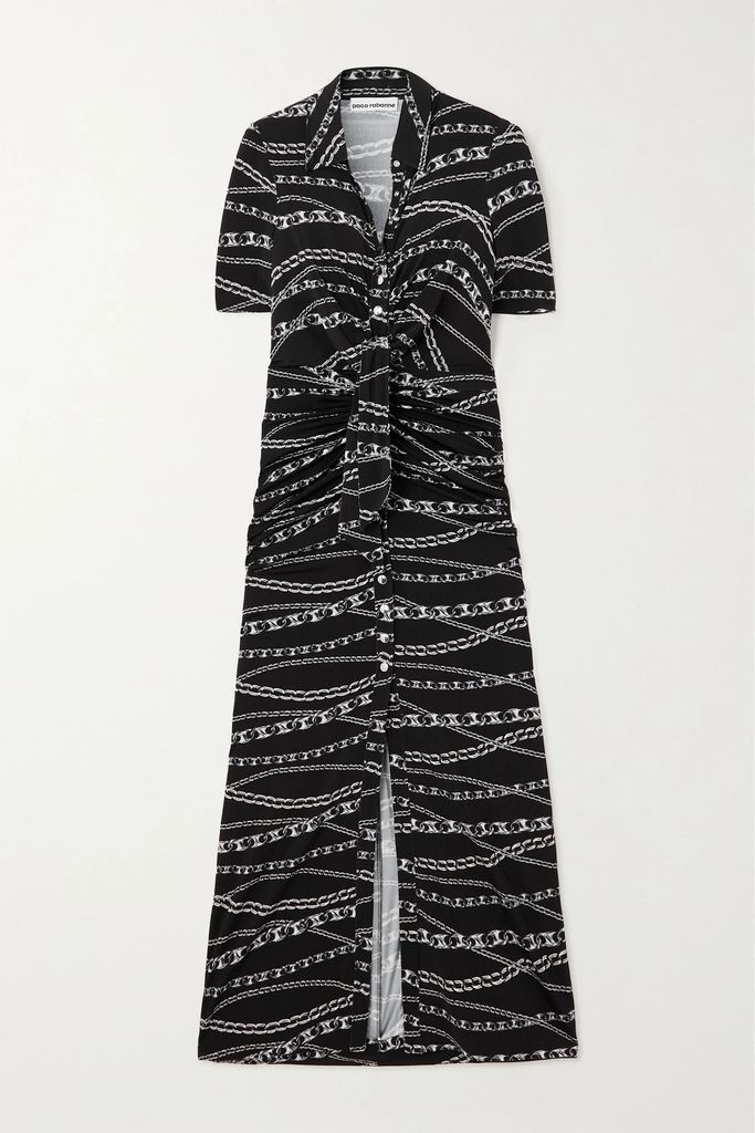 Knotted Printed Jersey Midi Dress - Silver