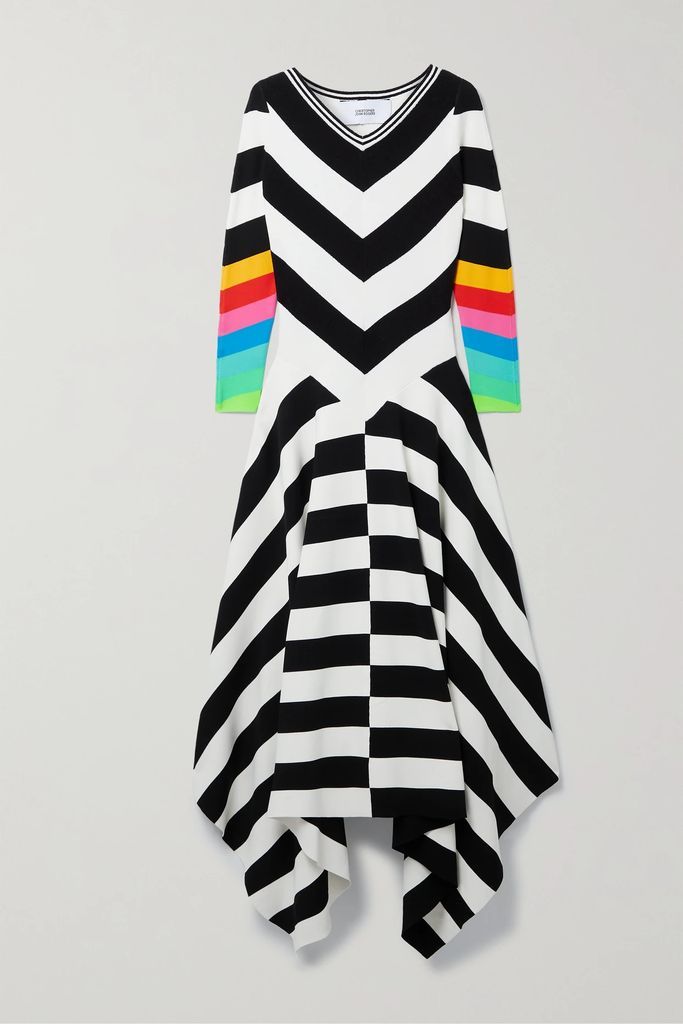 Asymmetric Striped Stretch-knit Maxi Dress - Black