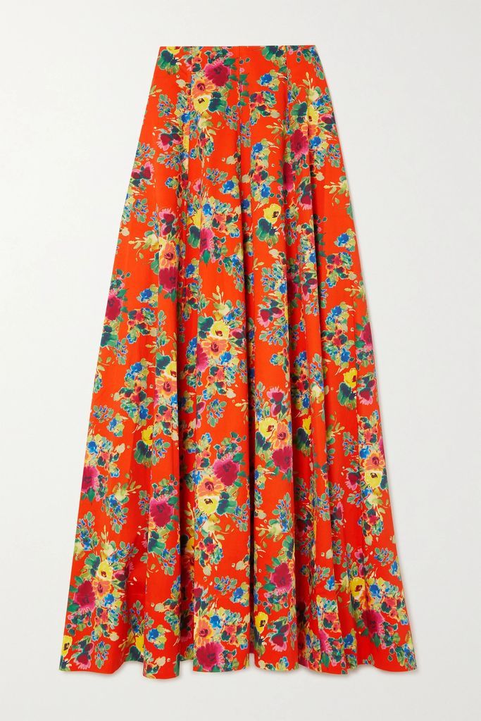Daphne Floral-print Cotton Maxi Skirt - Red