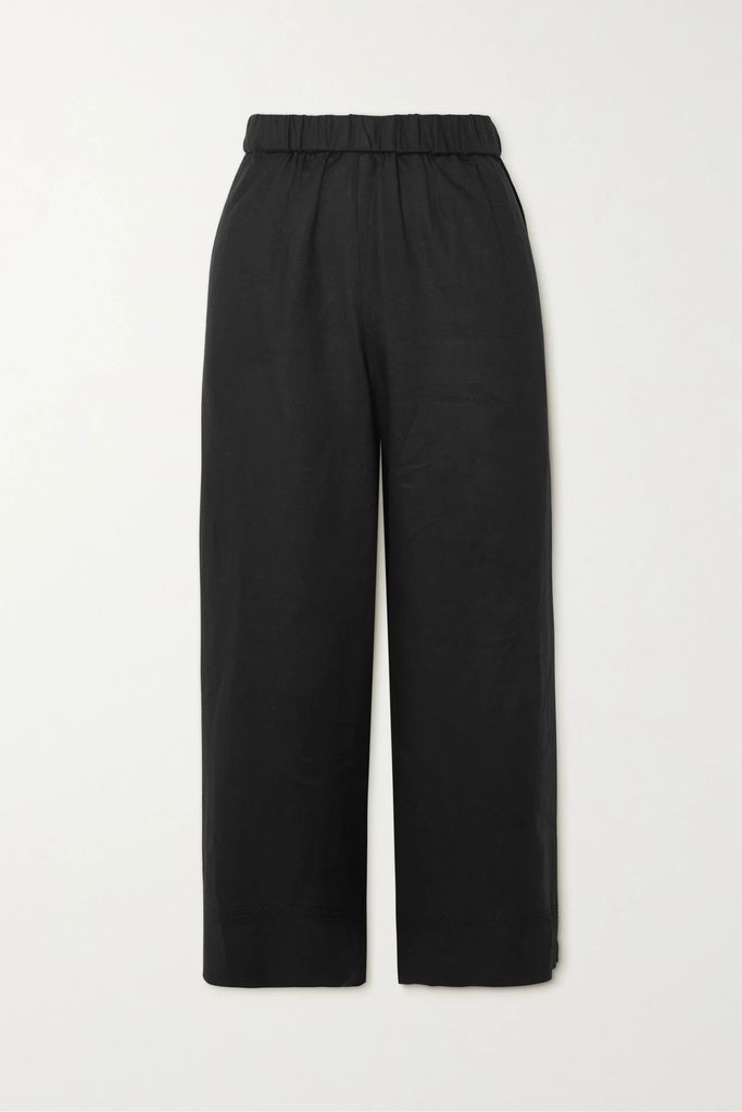 Leisure Edmond Cropped Linen Wide-leg Pants - Black