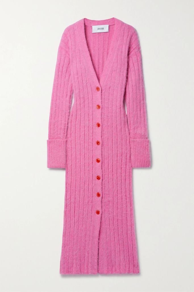 Ribbed Brushed Wool-blend Maxi Dress - Pink