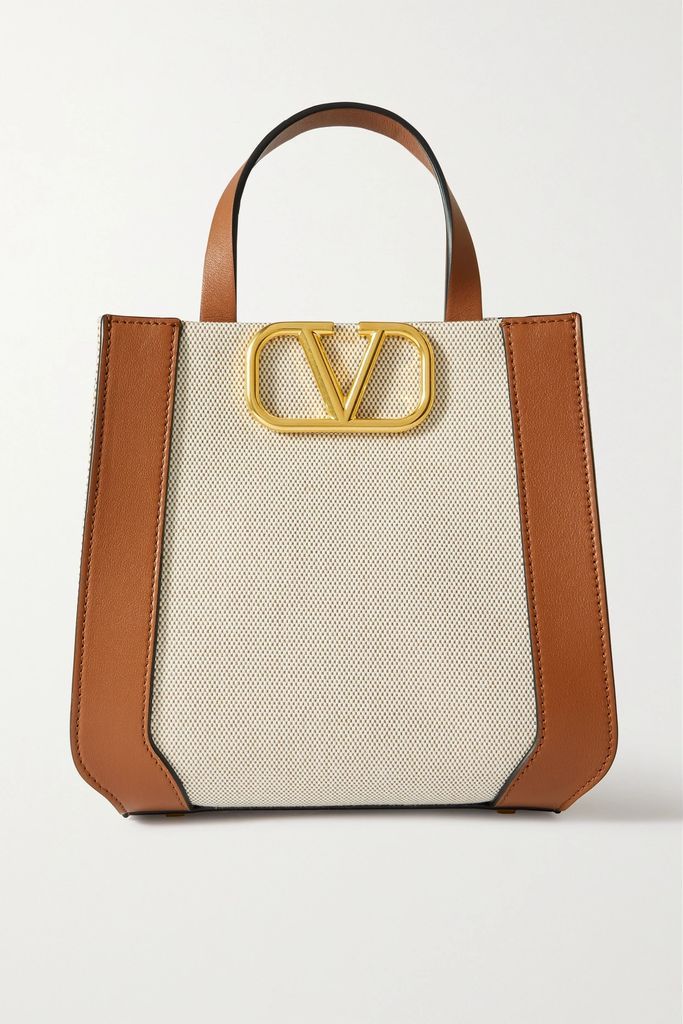 Valentino Garavani Vlogo Leather-trimmed Canvas Shoulder Bag - Tan