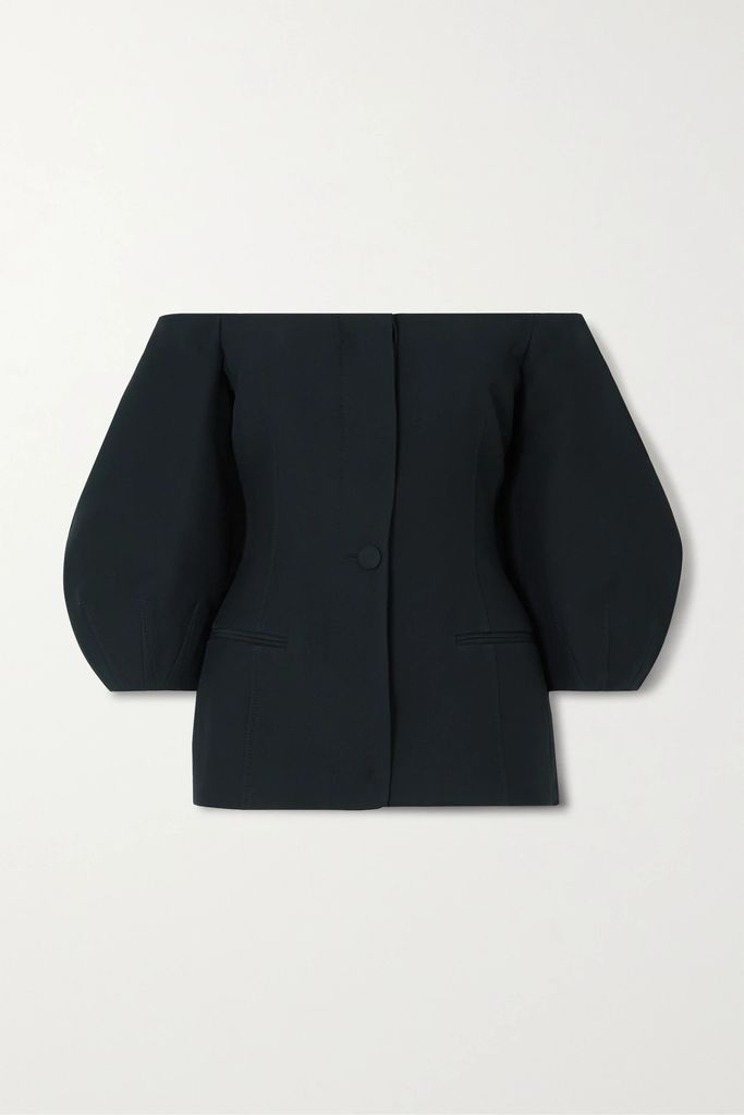 Off-the-shoulder Wool And Silk-blend Cady Jacket - Black
