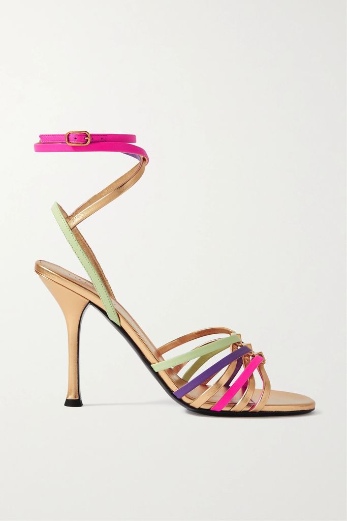 Valentino Garavani Rockstud Strappy 100 Metallic Leather Sandals - Gold