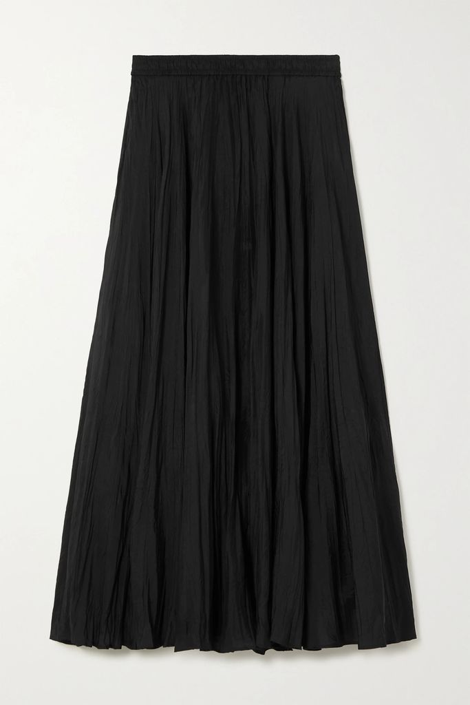 Sully Crinkled Silk-habotai Midi Skirt - Black