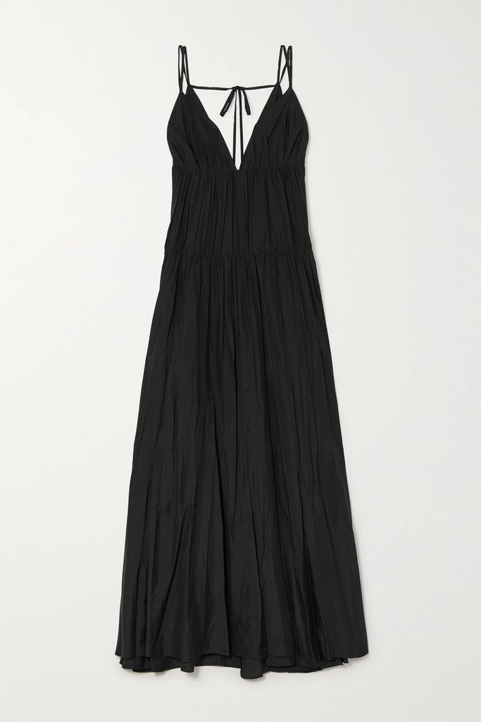 Darnley Tiered Ruched Silk-habotai Maxi Dress - Black