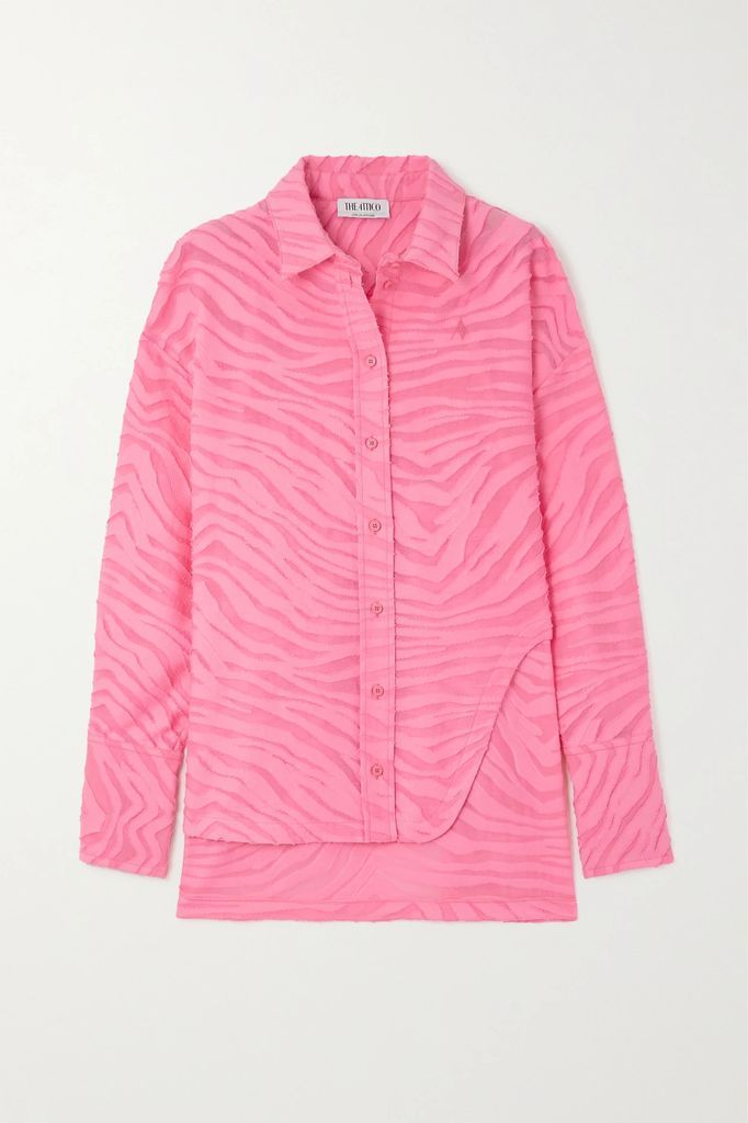 Diana Oversized Asymmetric Flocked Cotton-blend Shirt - Pink