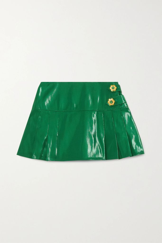 + The Vanguard Embellished Pleated Metallic Silk Mini Skirt - Green