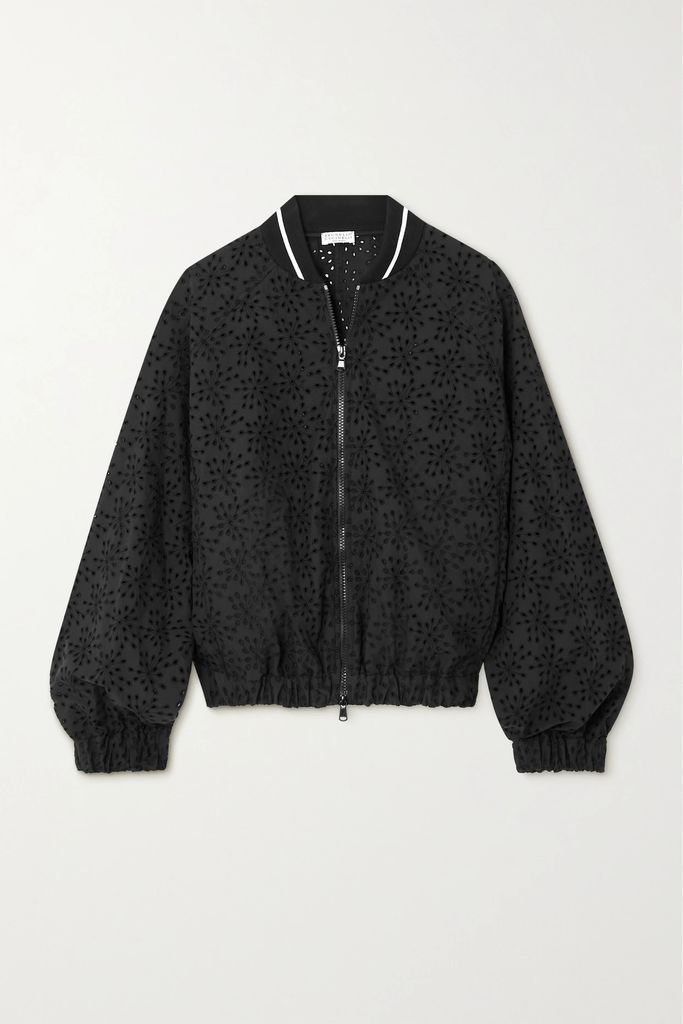 Broderie Anglaise Cotton Bomber Jacket - Black