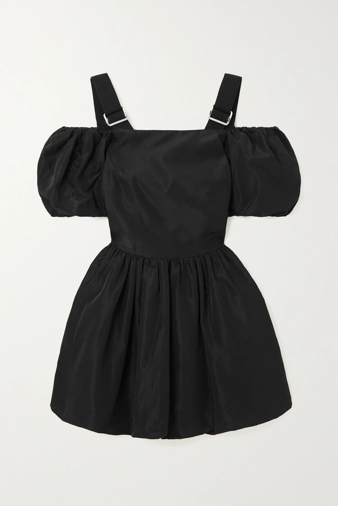 Gathered Taffeta Mini Dress - Black