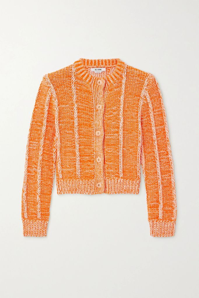 Two-tone Ribbed Cotton Cardigan - Orange
