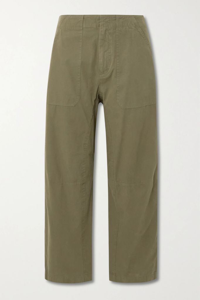 Leyton Cropped Cotton Tapered Pants - Army green