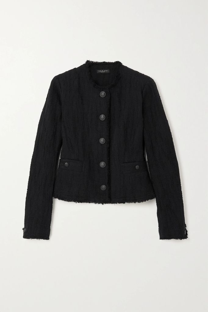 Annalise Frayed Recycled Cotton-blend Tweed Jacket - Black