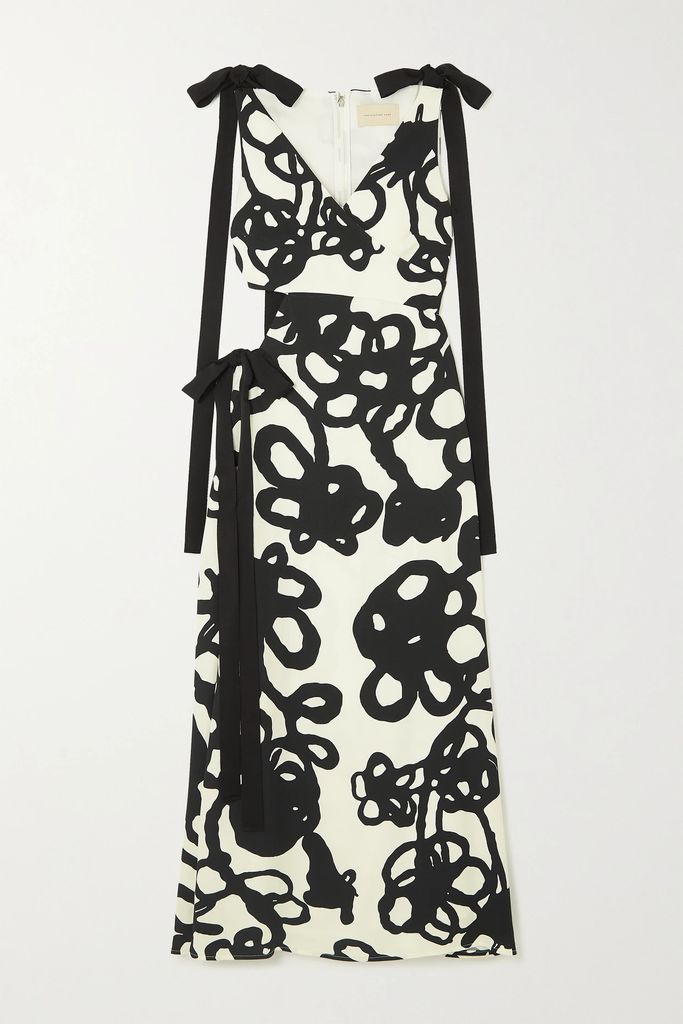 Ivy Tie-detailed Cutout Floral-print Crepe Midi Dress - White