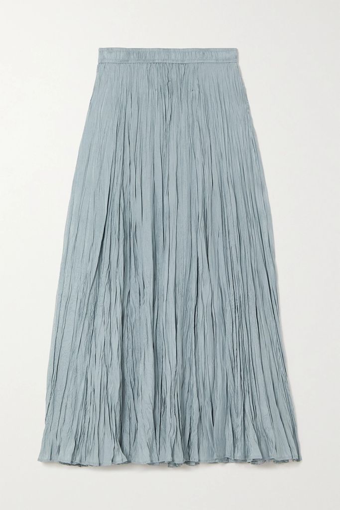 Sully Crinkled Silk-habotai Midi Skirt - Light blue