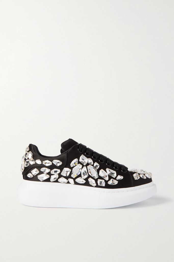 Crystal-embellished Satin Exaggerated-sole Sneakers - Black