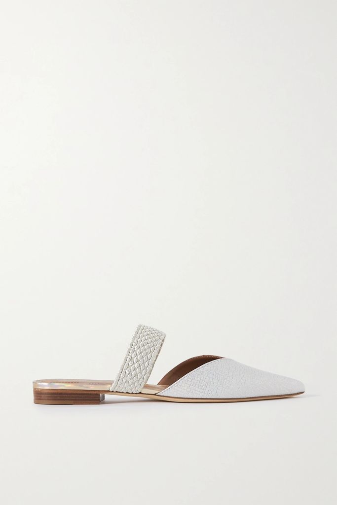 Maisie Cord-trimmed Metallic Cracked-leather Point-toe Flats - Silver