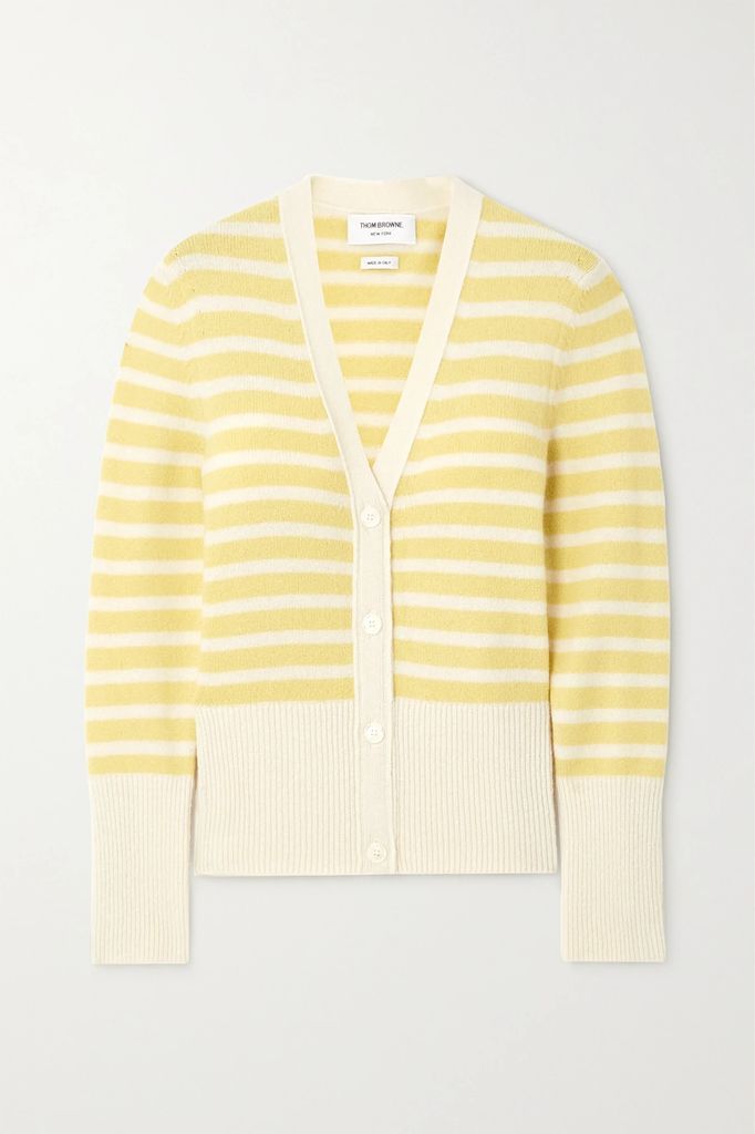 Striped Wool, Cashmere And Silk-blend Cardigan - Yellow