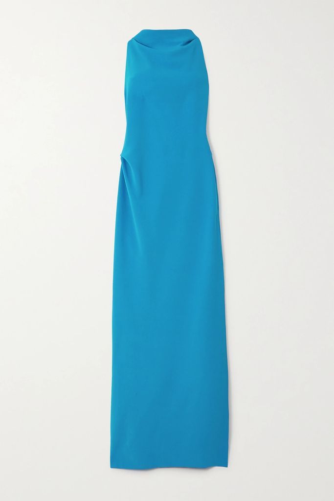 Open-back Draped Crepe Maxi Dress - Blue