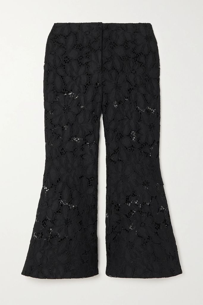 Cropped Corded Lace Flared Pants - Black