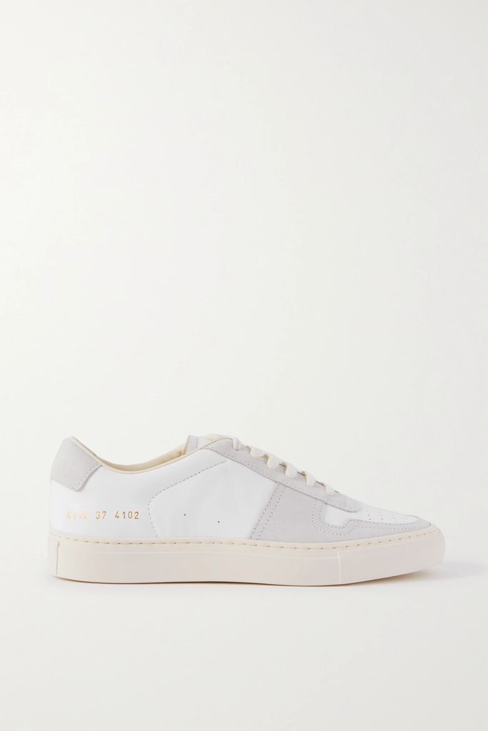Bball Suede-trimmed Leather Sneakers - White