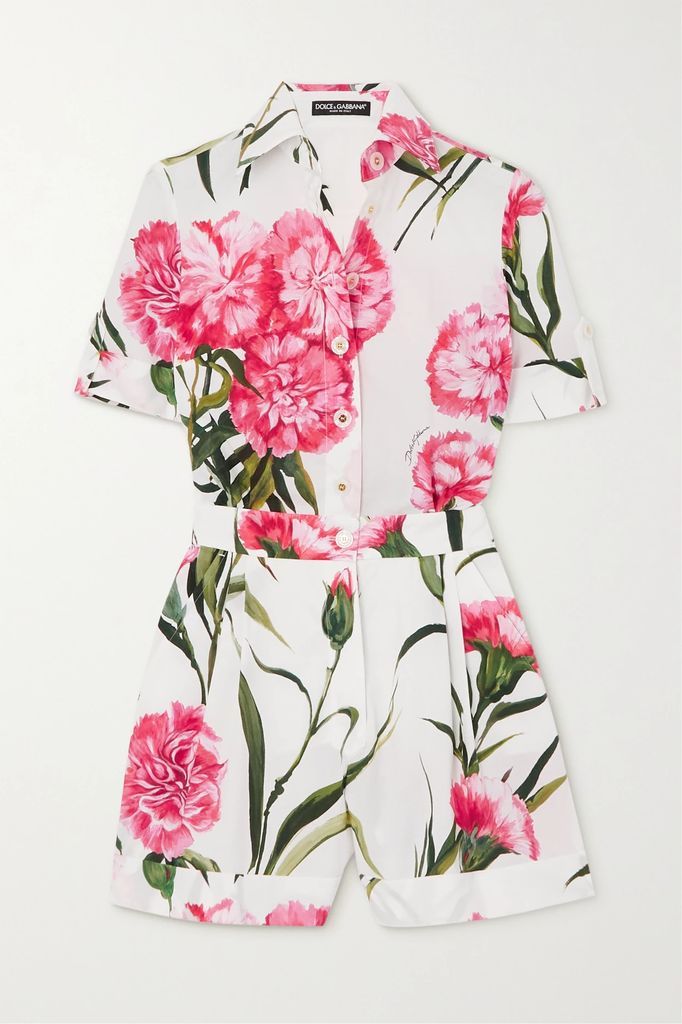 Floral-print Cotton-poplin Playsuit - Pink