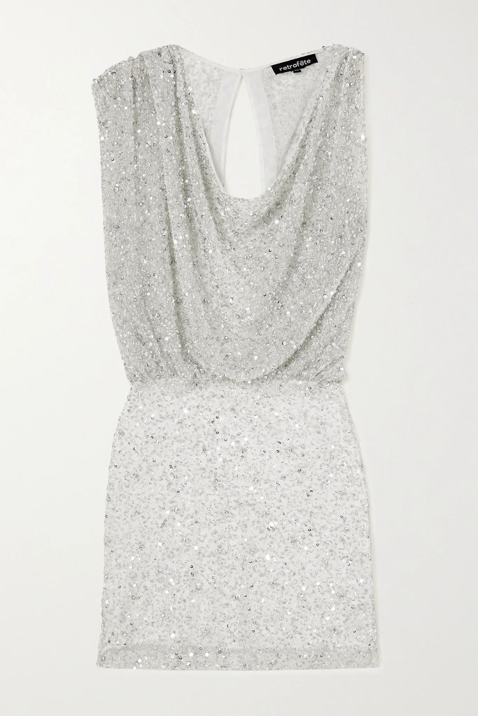 Yvette Draped Embellished Tulle Mini Dress - White