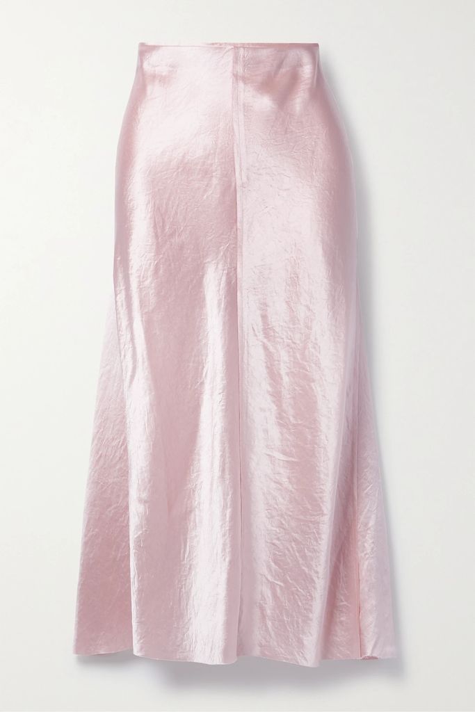 Crinkled-satin Midi Skirt - Baby pink