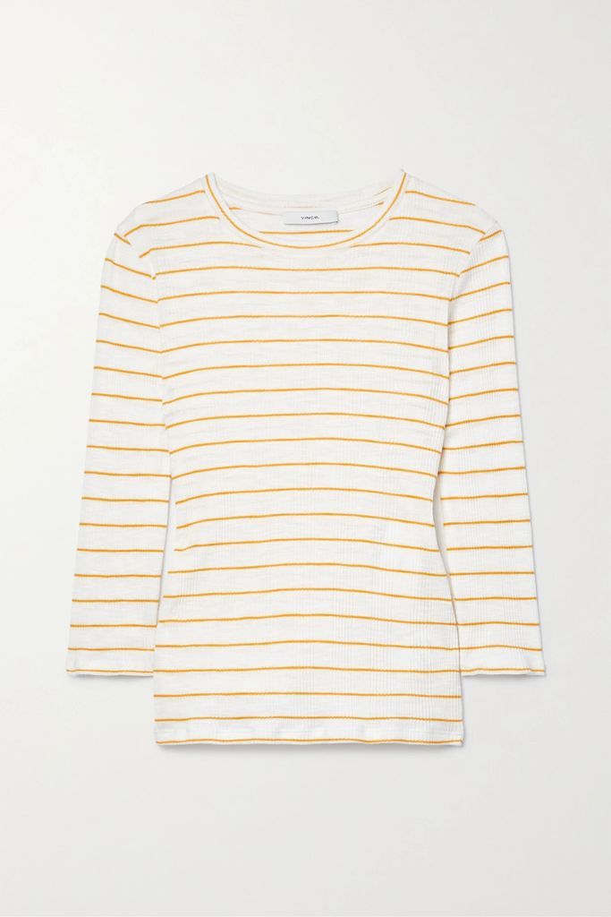 Striped Ribbed Cotton-jersey Top - Off-white