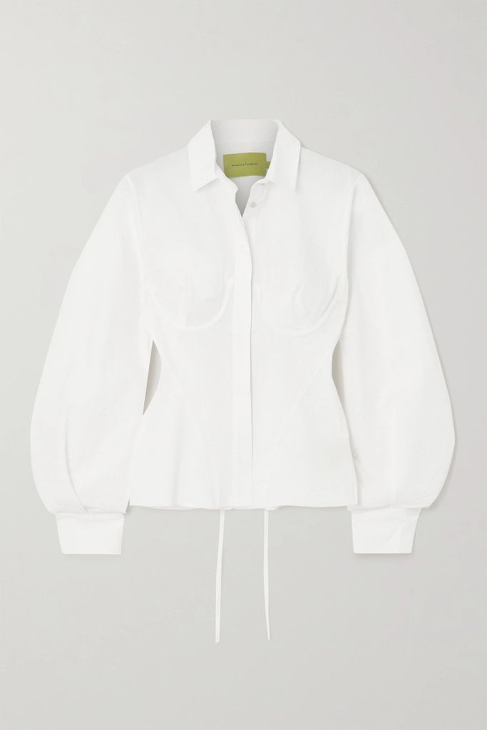Lace-up Textured-cotton Shirt - White
