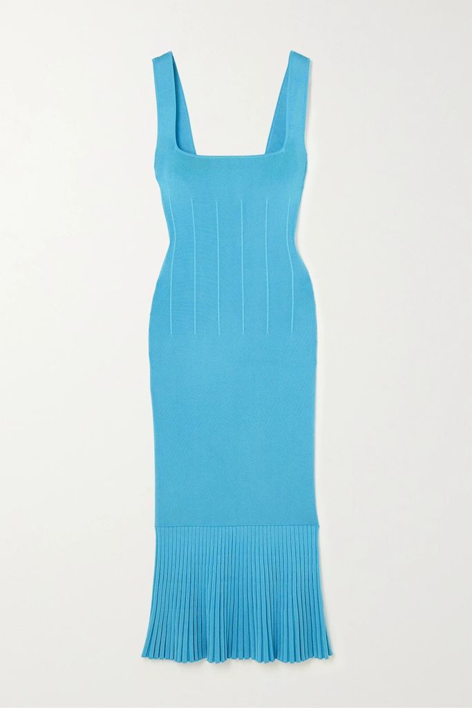 Atalanta Pleated Stretch-knit Midi Dress - Turquoise