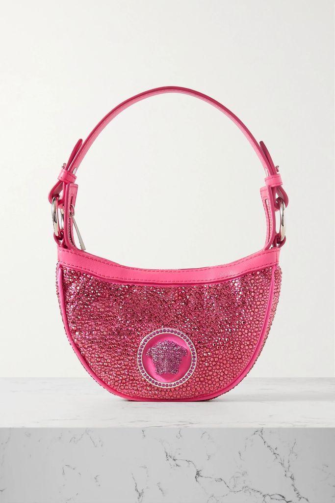 Mini Crystal-embellished Silk And Leather Shoulder Bag - Pink
